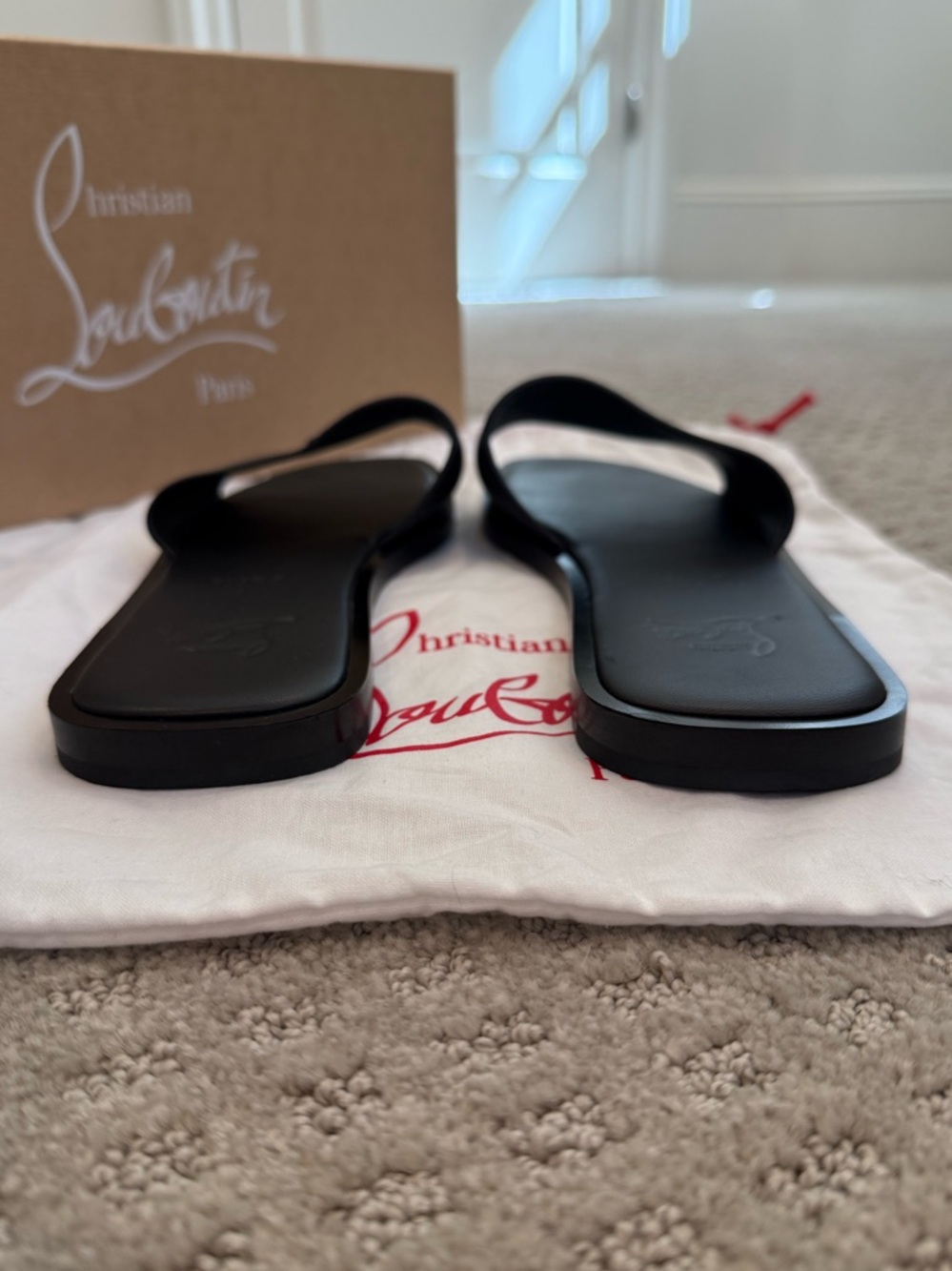 Christian Louboutin Black Embossed Logo Leather Flat Mule Sandal size 41 - Picture 3 of 12